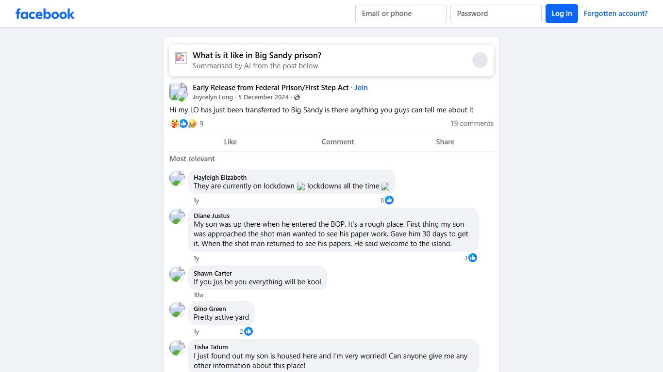 Early Release from Federal Prison/First Step Act Hi my LO has just been transferred to Big Sandy is there anything you guys can tell me about it Facebook
