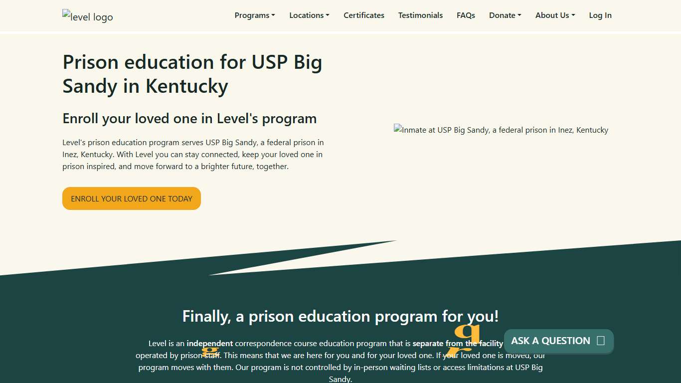 Prison Education For USP Big Sandy - Level